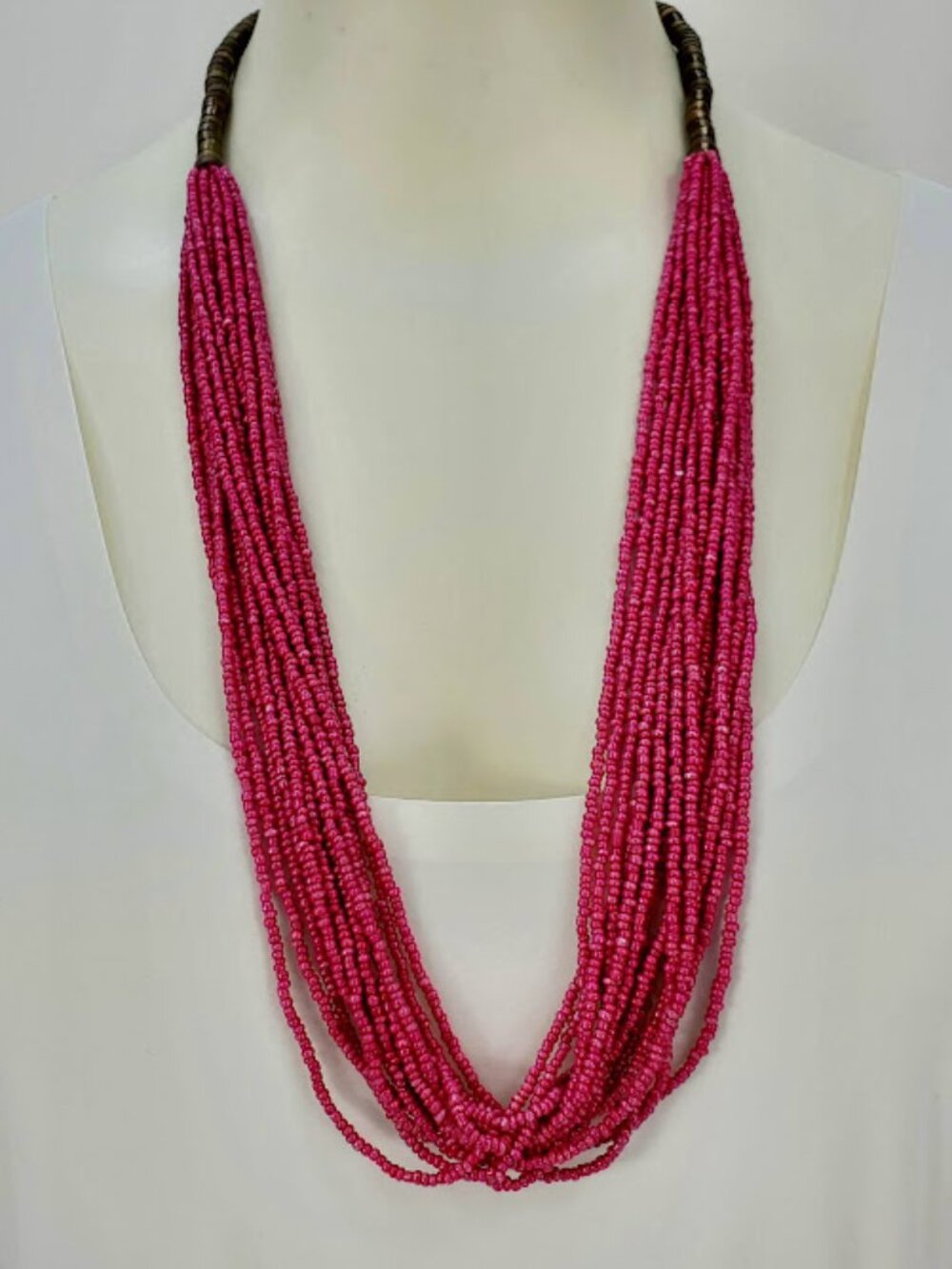 Fuchsia Pink Extra Long Multi Strand Seed Bead Necklace